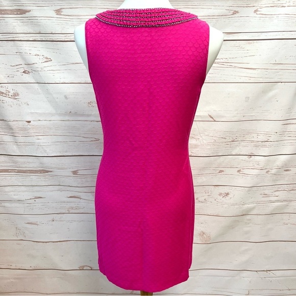 Vineyard Vines Hot Pink Fuchsia Turquoise Beaded Necklace Silk Dress - Picture 8 of 10